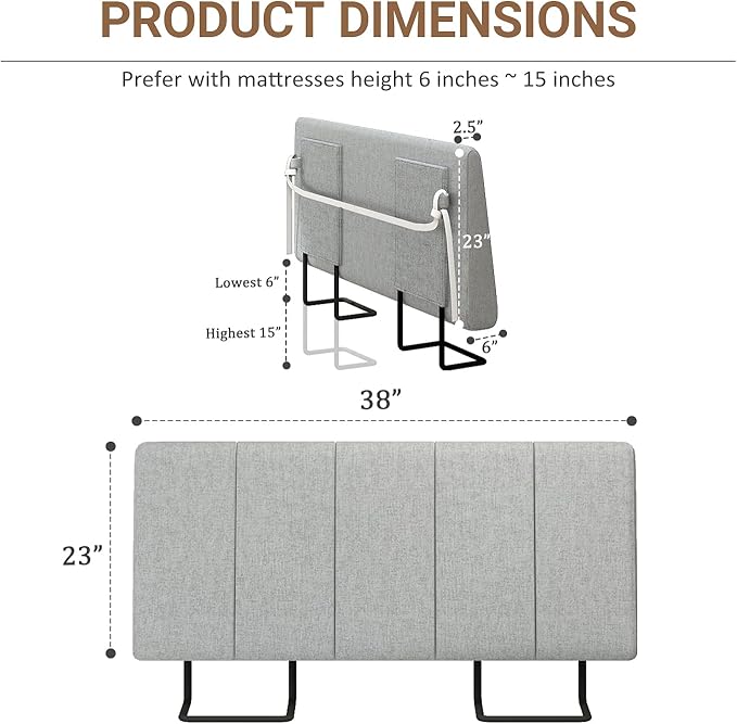 Twin Size Headboard Only-No Assembly, Upholstered Headboard Twin Size Linen Fabric Modern Style Headboards Extra-Thick, Light Gray