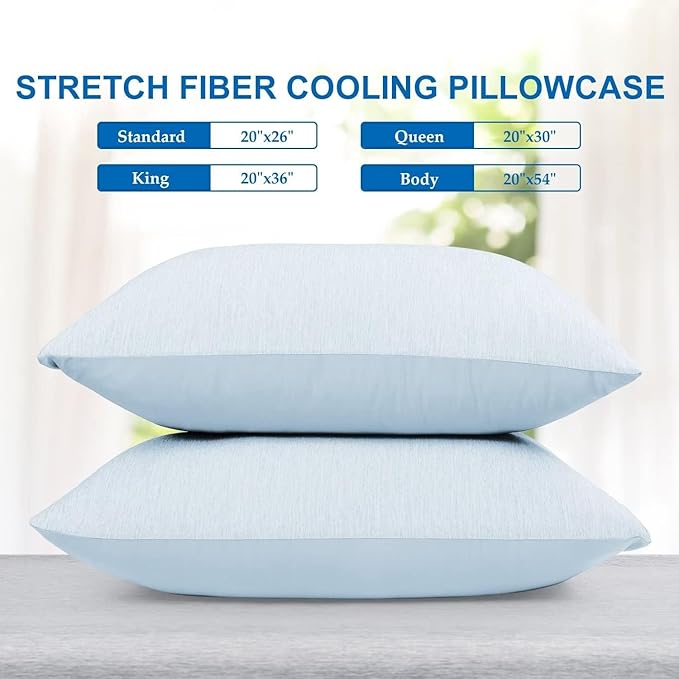 HOMFINE Cooling Pillowcases Queen Size - Double Side Q-Max 0.439 Cooling Fiber for Pillow Protector, Breathable Cold Pillow Cover for Hot Sleeper Night Sweat, Zipper, 2 Pack (20"x30", Light Blue)