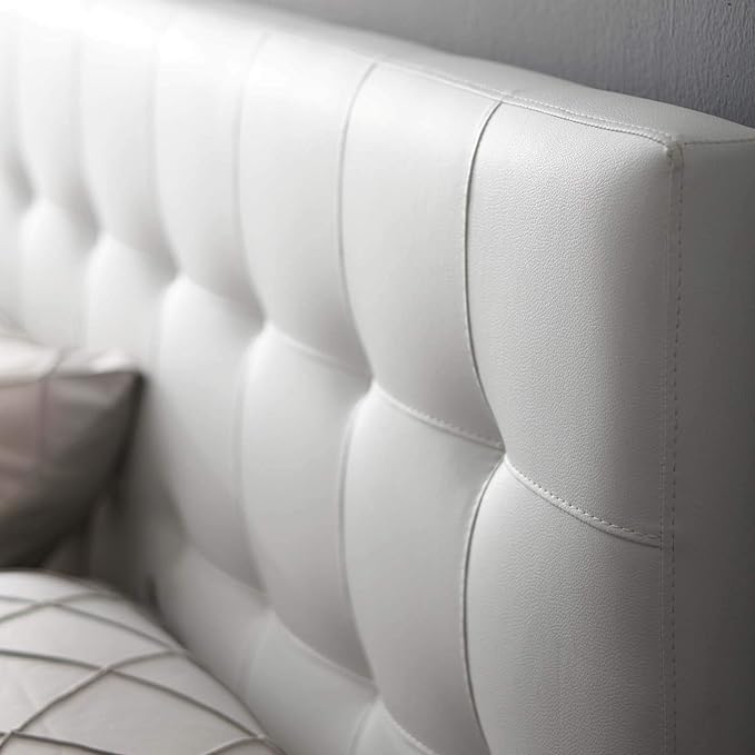 Modway Lily Tufted Faux Leather Upholstered Queen Headboard in White