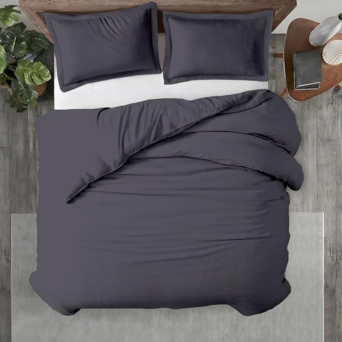 Kotton Culture 3 Pc Duvet Cover King Size Set-100% Egyptian Cotton 600 Thread Count Ultra Soft Premium Durable Comforter Cover Zipper Closure & Corner Ties - (Dark Grey, 104" X 94")