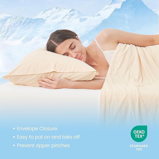 Cozy Bliss Cooling Pillow Cases for Hot Sleepers, Q-Max>0.45, Queen Size Set of 2, Soft & Silky Pillow Covers with Envelope Closure,Gift, Yellow, 20x30 Inches