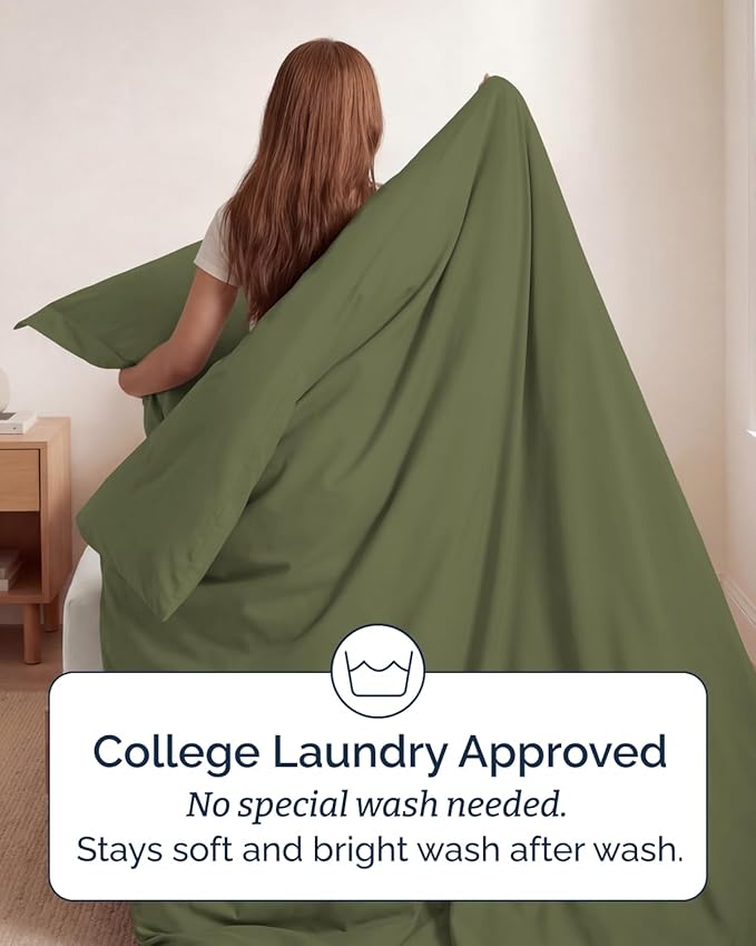Duvet Cover Twin/Twin XL Size Set - Extra Soft Twin/Twin XL Duvet Cover 68" x 90" with 1 Pillow Sham - Hotel Luxury, Easy Care, Fade Free w/ Zipper Closures & Ties - Comfy & Breathable (Sage Green)