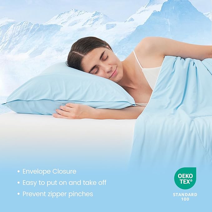 Cozy Bliss Cooling Pillow Cases for Hot Sleepers, Q-Max>0.45, Standard Size Set of 2, Soft & Silky Pillow Covers with Envelope Closure,Gift, Cool Blue, 20x26 Inches