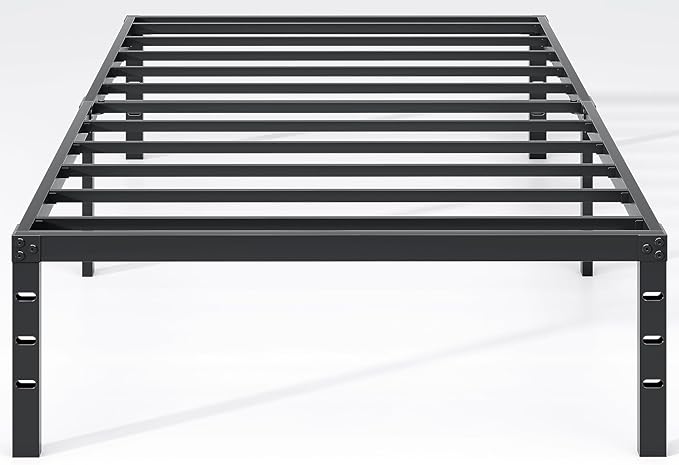 NEW JETO Metal Bed Frame,Twin Size Bed Frame with Storage Space,Heavy Duty Sturdy Mattress Foundation,Easy Assembly,No Box Spring Needed, Black,14 Inch,Twin