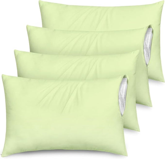 Ultra Soft Pillow Protectors with Zipper King Size - Set of 4 Breathable Pillow Covers - 100% Protection Against Stains, Dust & Dirt - Machine Washable (Sage)