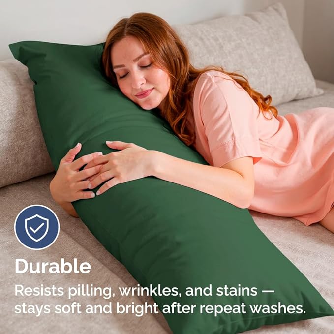 Body Pillowcases Set of 4-20x54 Long Body Pillow Case - Soft Body Pillow Cover for Sleeping & Side Sleepers - Comfy, Breathable & Fade Free - Machine Washable w/Envelope Enclosure - (Emerald Green)