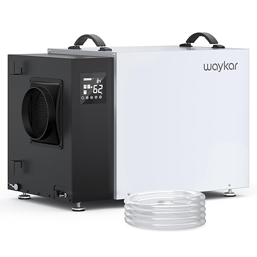 Waykar 216 Pint Crawl Space Dehumidifier with Pump & Drain Hose for Basements, Commercial & Water Damage Spaces up to 8000 Sq. Ft., Compact, Strong Dehumidification, 5-Year Quality Coverage