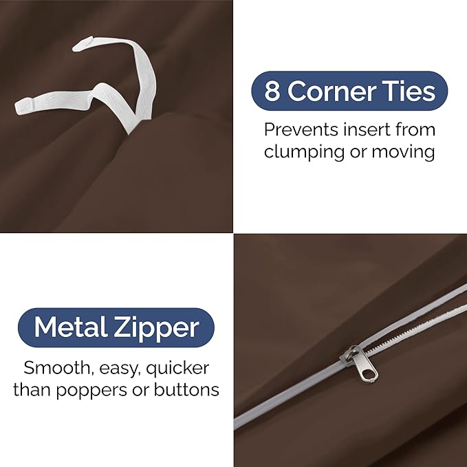 Duvet Cover Queen Size Set - Extra Soft Queen Duvet Cover 90" x 90" with 2 Pillow Shams - Hotel Luxury, Easy Care and Fade Free w/ Zipper Closures & Ties - All Season, Comfy, Cozy & Breathable (Brown)