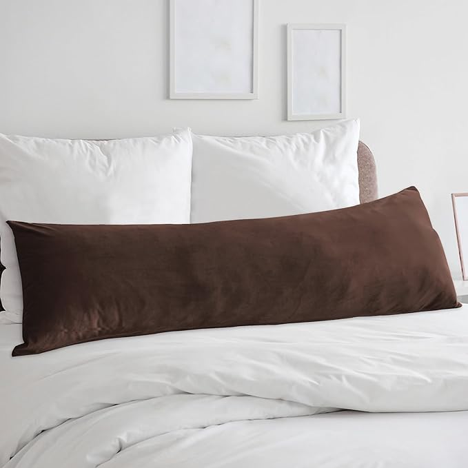 StangH Brown Velvet Body Pillow Cover 20x54 Inches, Super Soft Cozy Luxury Fuzzy Flannel Long Pillowcase with Zipper, Decorative Pillow Case for Pregnancy/Baby, 1 Piece