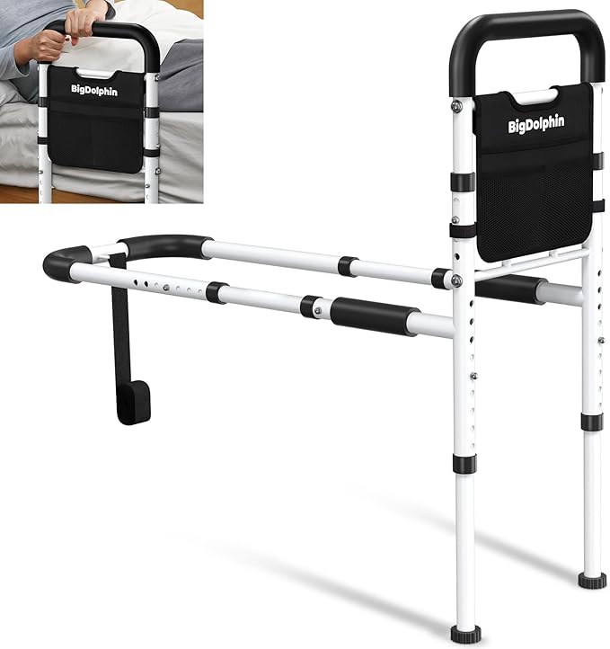Bed Rails for Elderly Adults Safety - ASTM Approved, 350 LBS Capacity, Tool-Free Assembly, Non-Slip Ergonomic Handle with Storage Pocket, Safe Bed Rails for Seniors