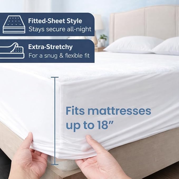Comfort Beddings 100% Organic Cotton Mattress Protector RV King Size Mattress Cover 250GSM, Waterproof, Noiseless Fitted Bed Cover Protector with 8"-18" Deep Pocket