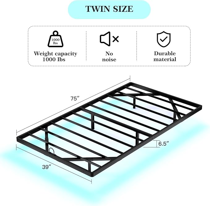 Awesofurni Floating Bed Frame Twin Size, Twin Bed Frame with Smart LED Lights, Heavy Duty Modern Metal Platform Bed No Box Spring Needed - Easy Assembly and Noise Free