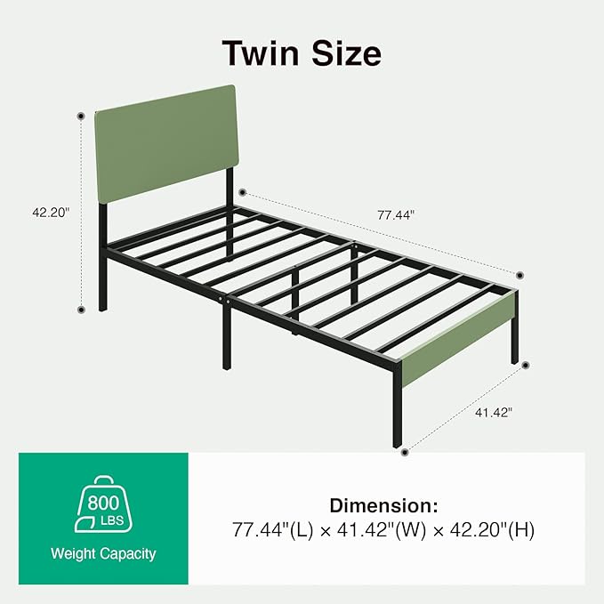 Novilla Twin Bed Frame with Modern Wooden Headboard, Easy Assembly & Noise-Free, Under-Bed Storage, Sturdy Metal Platform for Bedroom & Guest Room, No Box Spring Needed