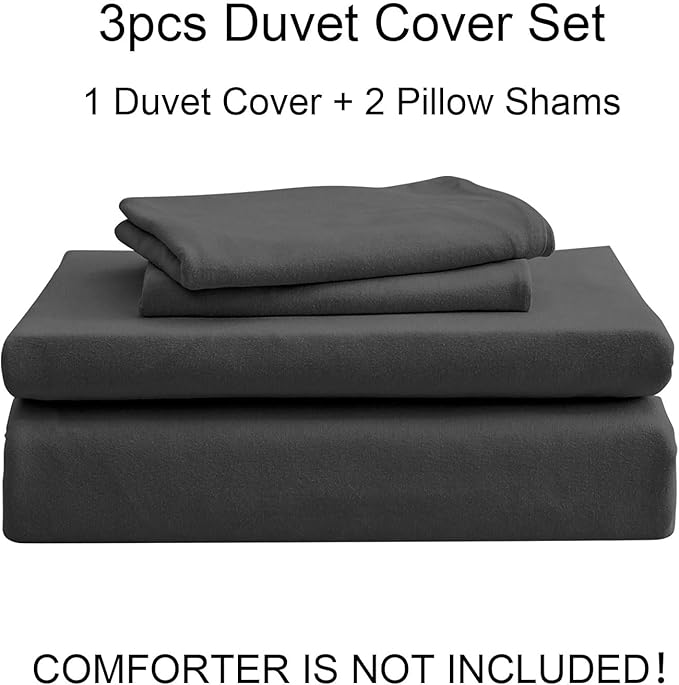 PURE ERA Jersey Knit Duvet Cover Set 100% T-Shirt Cotton Super Soft Comfy 3pc Bedding Set with Zipper Closure (Solid Deep Grey, Queen, 90"X90")