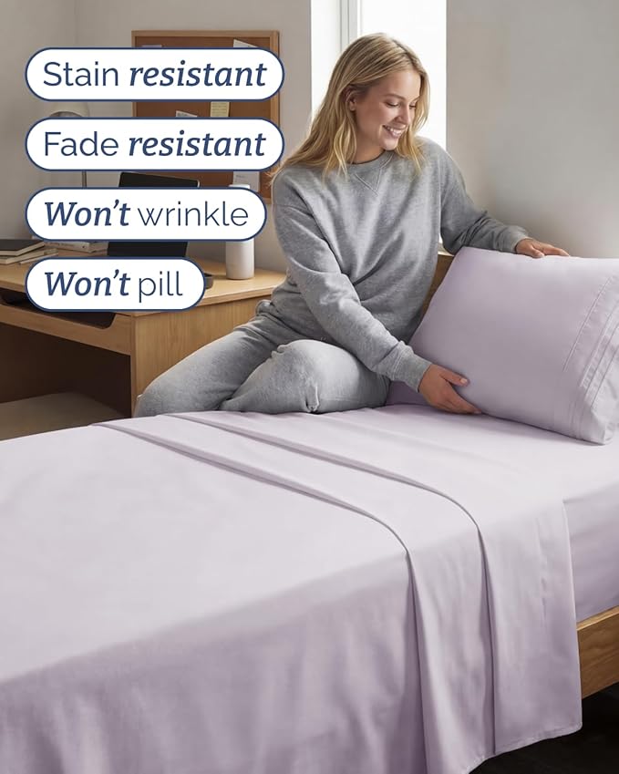 Twin XL 4 Piece Sheet Set - Comfy, Breathable & Cooling - Soft Hotel Luxury Bedding for Women, Men, Kids, Teens & Children - 1 Flat & 1 Fitted Sheet & 2 Pillowcases w/ Deep Pockets - Light Lavender