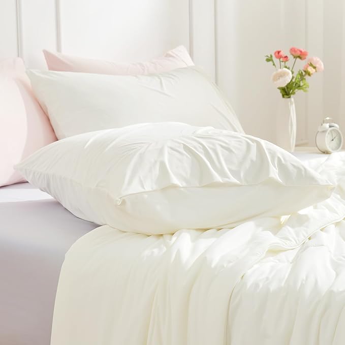 Cozy Bliss Cooling Pillow Cases for Hot Sleepers, Q-Max>0.45, Queen Size Set of 2, Soft & Silky Pillow Covers with Envelope Closure,Gift, Off White, 20x30 Inches