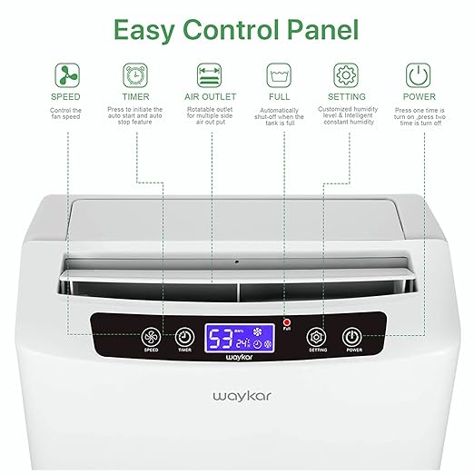 Waykar 34 Pints Energy Star Dehumidifier for Spaces up to 2,000 Sq. Ft at Home, in Basements and Large Rooms with Drain Hose and 0.66 Gallons Water Tank