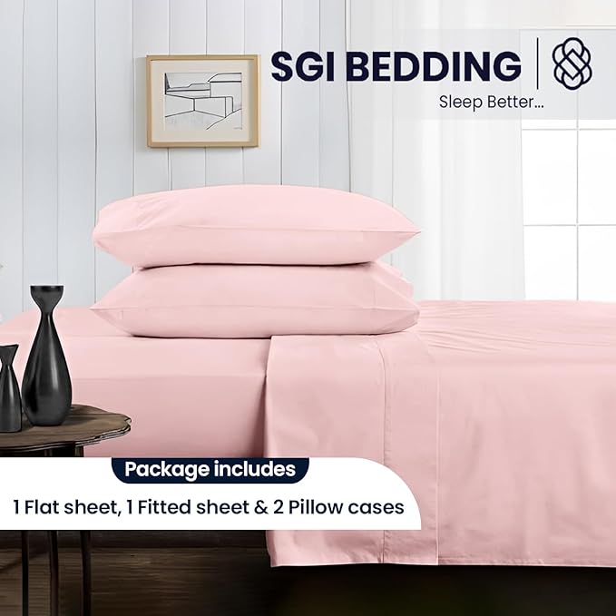 SGI bedding 100% Egyptian Cotton Sheets RV King Size – 600 Thread Count Sheets Set, Soft, Cooling, 15" Deep Pocket, Luxury Hotel Bedding, Breathable, Durable - Blush