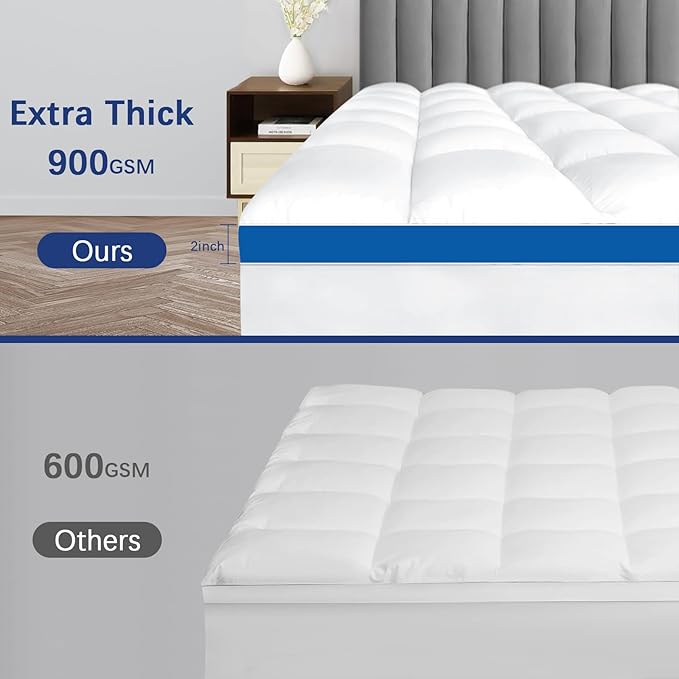 Mattress Topper Twin XL College Dorm, Waterproof Bed Topper Twin XL Mattress Pad Cover for College, Cooling Pillow Top Mattress Topper with Deep Pockets Fluffy Fill Mattress Protector