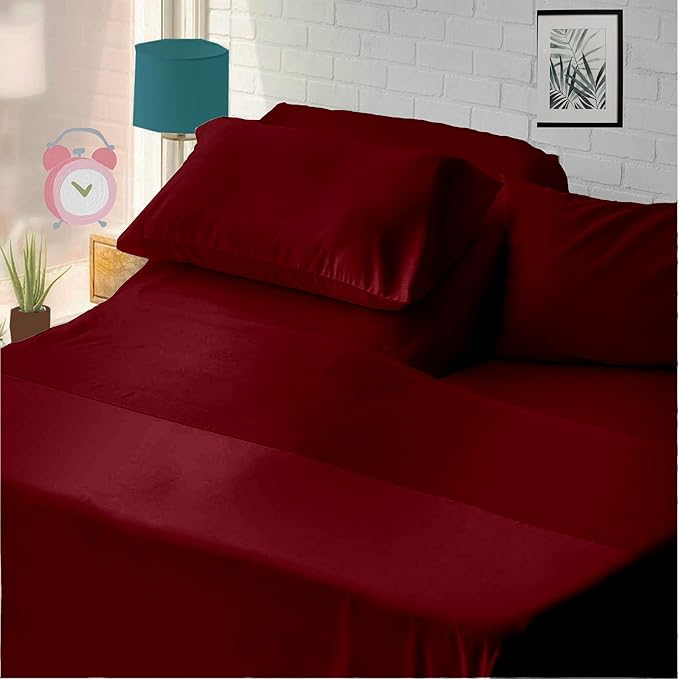 Top Split King Fitted Sheet for Adjustable beds,Half Split King Fitted Sheet for Adjustable beds only Split Down 34 inches from The Top,Split Head Flex King Sheet (Burgundy)