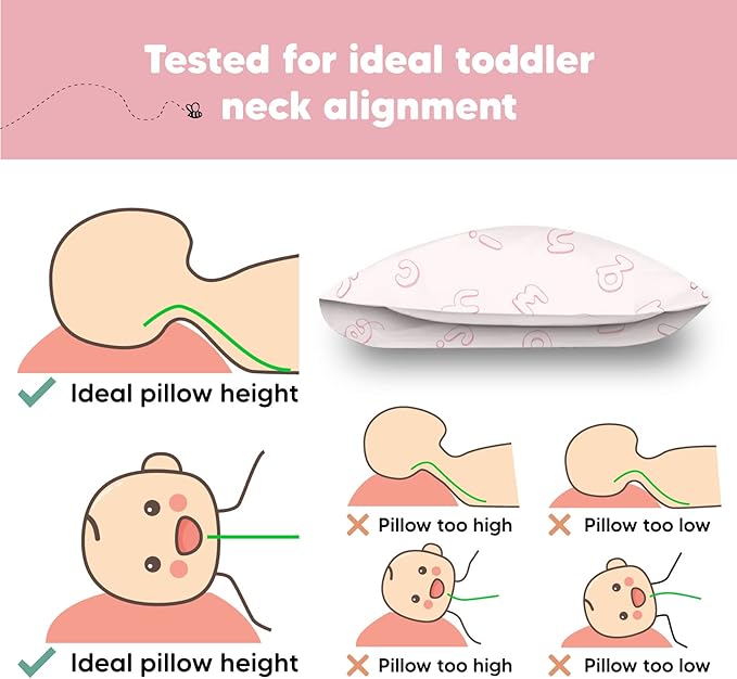 Toddler Pillow with Pillowcase - 13x18 My Little Dreamy Kids Travel Bed Pillows for Sleeping, Organic Cotton Small Pillowcase, Soft & Breathable, Machine Washable, Toddlers 2-5 (ABC Land Rose)