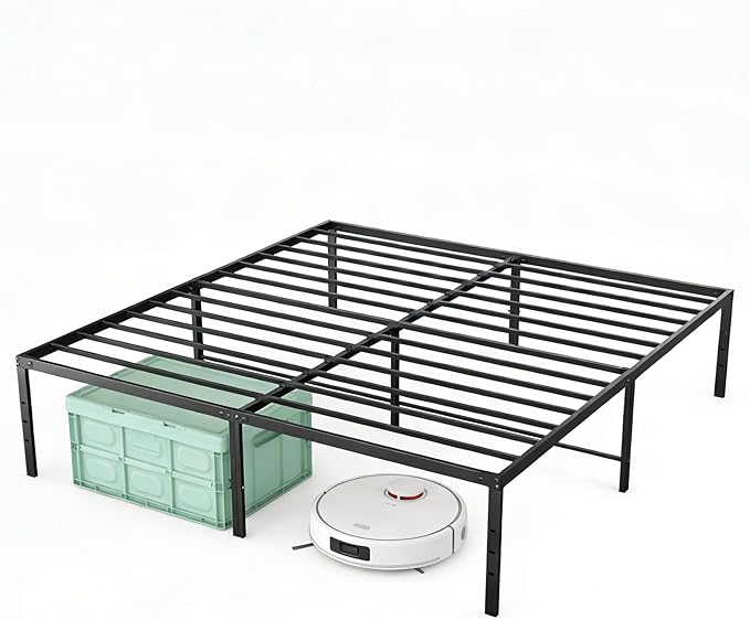 Sweetcrispy Full Size 16 Inch Platform Bed Frame, Heavy Duty Metal Foundation Frame, Noise-Free Sturdy Steel Slats, Underbed Storage, No Box Spring Needed, Quick Setup