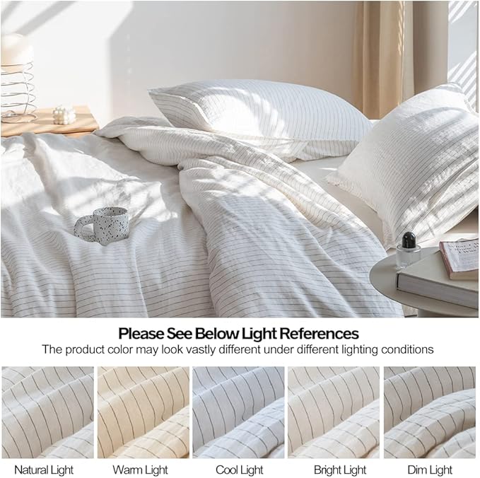 Simple&Opulence 100% Linen Striped Duvet Cover Queen 3pcs, Yarn Dyed Vertical Pinstripe Ticking Pattern Natural French Washed Flax Breathable Farmhouse Bedding - Grey Stripe