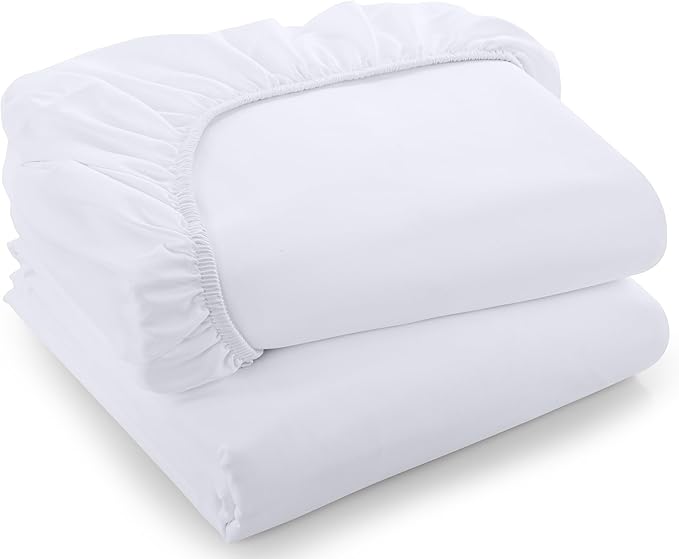 Utopia Bedding Fitted Sheet - Pack of 2 Bottom Sheets - Soft Brushed Microfiber - Deep Pockets, Shrinkage & Fade Resistant - Easy Care (Full, White)