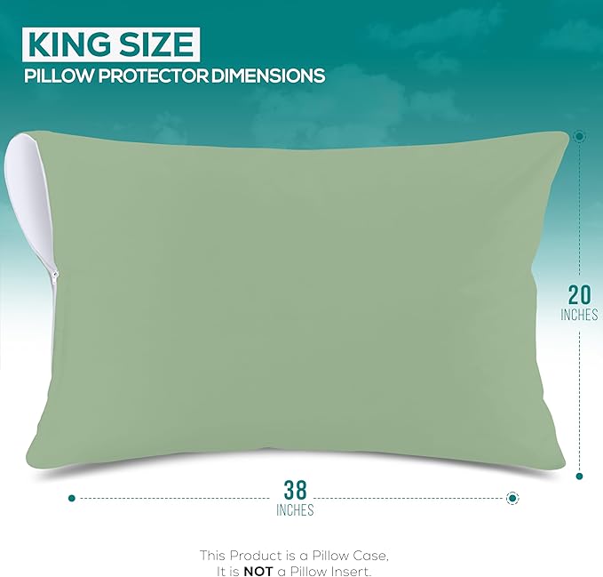 Utopia Bedding Premium 100% Waterproof Pillow Protectors with Zipper King Size (Set of 2), Bed Bug and Dust Mite Proof Zippered Pillow Covers, Pillow Encasement Cases, Sage