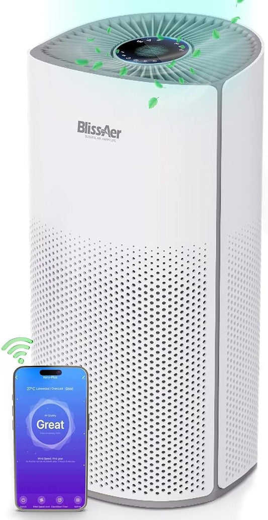 Air Purifiers for Home Large Room Pets Up to 1800 Ft² - Smart WiFi & Voice Control True HEPA Air Purifier For Home Bedroom Smoke, Dust, Pet Dander, Pollen, Sleep Mode - Kery Plus
