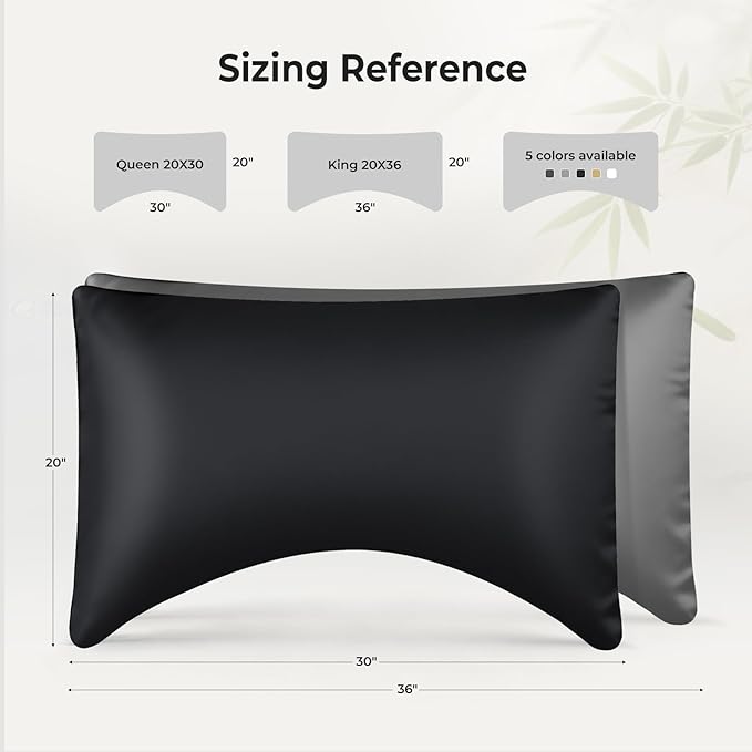 Cooling Curved King Pillow Case for Sider Sleeper Breathable Cool Silky Soft Pillow Cover with Zipper for Hot Sleepers,Hair and Skin Friendly,Black,1 Pack,20x36IN