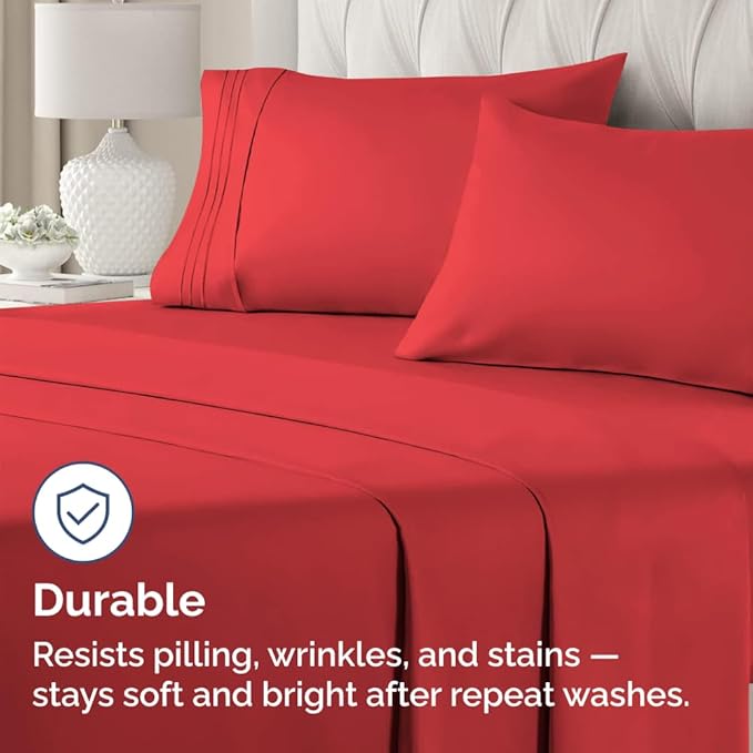 King Standard Pillow Cases Set of 4 - Soft Hotel Quality Pillowcase Covers - Comfy. Cozy Bedding for Women, Men, Kids & Teens - Machine Washable Pillow Protectors - 4 Piece - King Standard Size Red