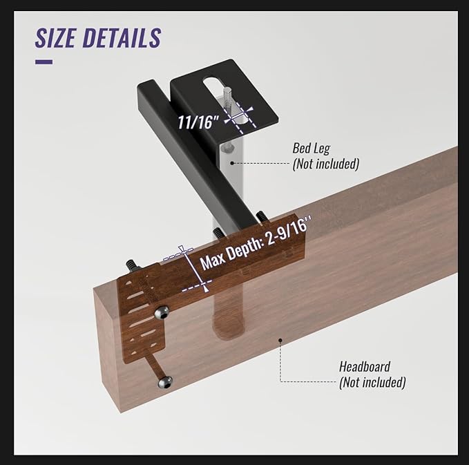 Adjustable Headboard Brackets - Metal Bed Frame Headboard Wall Mounting Brackets with Footboard Extension Kit for Twin, Full ,Queen ,King Size Bed(Black)