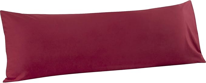 FLXXIE Body Pillow Cover - Super Soft Microfiber 20x54 Body Pillow Case - Envelope Closure, Wrinkle, Stain Resistant 20x54 Long Pillowcase, Wine Red