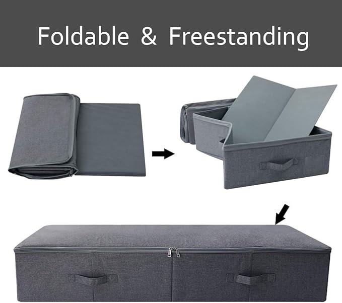 iwill CREATE PRO 39.4 inch（100cm） Longer Bedroom Underbed Storage Containers with Lid for Duvets, Blankets, Clothes, Shoes, Toys, Comforters, Wedding Dress Folding Rigid Organizer Bins, Black Gray