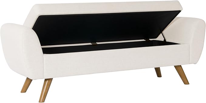 HomePop Modern Storage Bench with Wood Legs |Homepop Home Décor|Bench with Storage for Living Room & Bedroom - Cream Textured Woven