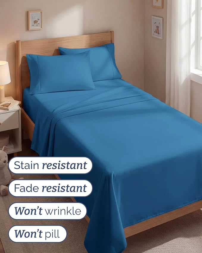 Twin 4 Piece Sheet Set - Comfy, Breathable & Cooling - Hotel Luxury Bedding for Women, Men, Kids, Teens & Children - 1 Flat & 1 Fitted Sheet & 2 Pillowcases w/ Deep Pockets - Wrinkle Free - Denim Blue