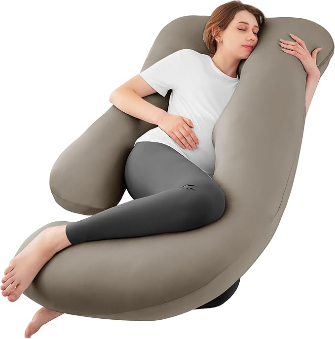 Sasttie Pregnancy Pillows for Sleeping, Jumbo U Shaped Cooling Full Body Pillow with Removable Cover, Pregnant Women Must Haves, Maternity Essential, Linen