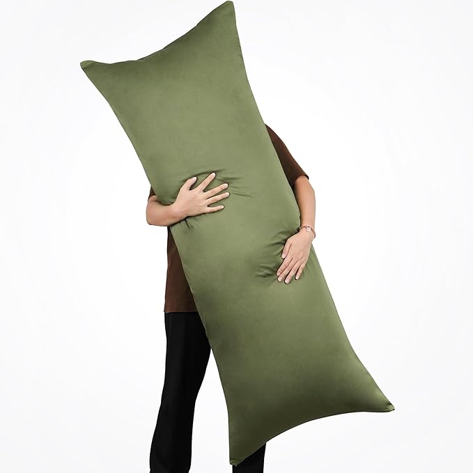 100% Cotton Body Pillow Case Cover with Zipper, Wrinkle-Free, Super Soft Pillowcase, Breathable Long Pillow Protector, 21" x 54", Green