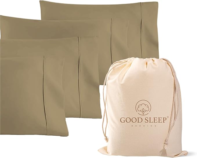 1000 TC Taupe Standard Pillowcases Set of 4 100% Egyptian Cotton Pillow Cases with Long Staple Cotton & Sateen Weave, Silky Soft Hotel - Like Bed Pillow Covers for Comfy Sleeping, Snug Fit