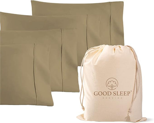 1000 TC Taupe Standard Pillowcases Set of 4 100% Egyptian Cotton Pillow Cases with Long Staple Cotton & Sateen Weave, Silky Soft Hotel - Like Bed Pillow Covers for Comfy Sleeping, Snug Fit
