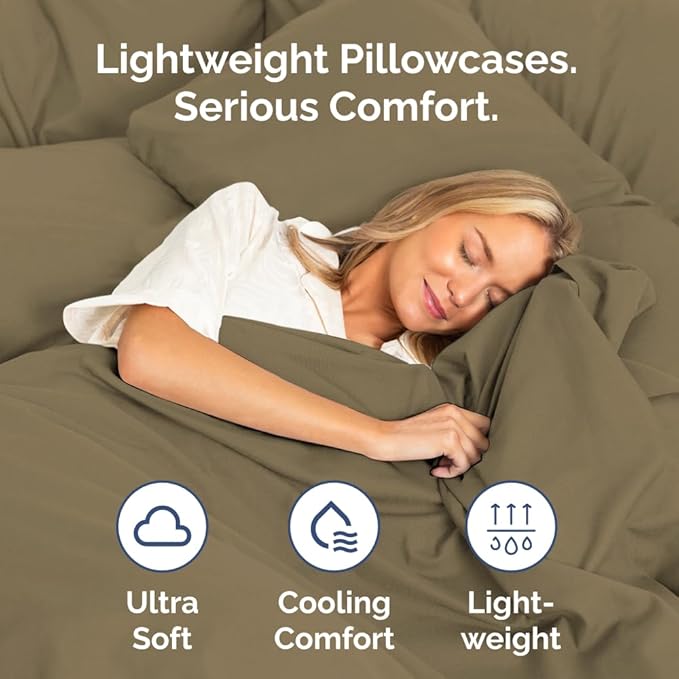 Body Pillowcases Set of 2-20x54 Long Body Pillow Case - Soft Body Pillow Cover for Sleeping & Side Sleepers - Comfy, Wrinkle & Fade Free - Machine Washable w/Envelope Enclosure Khaki