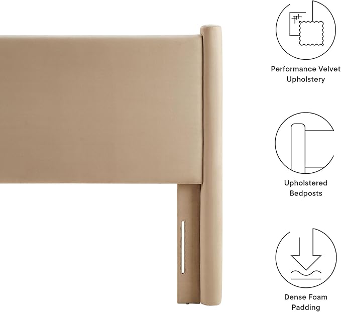 Modway Rael Twin Upholstered Headboard with Pillars in Taupe – Velvet Headboard – Stain-Resistant Performance Velvet Headboard for Twin Beds