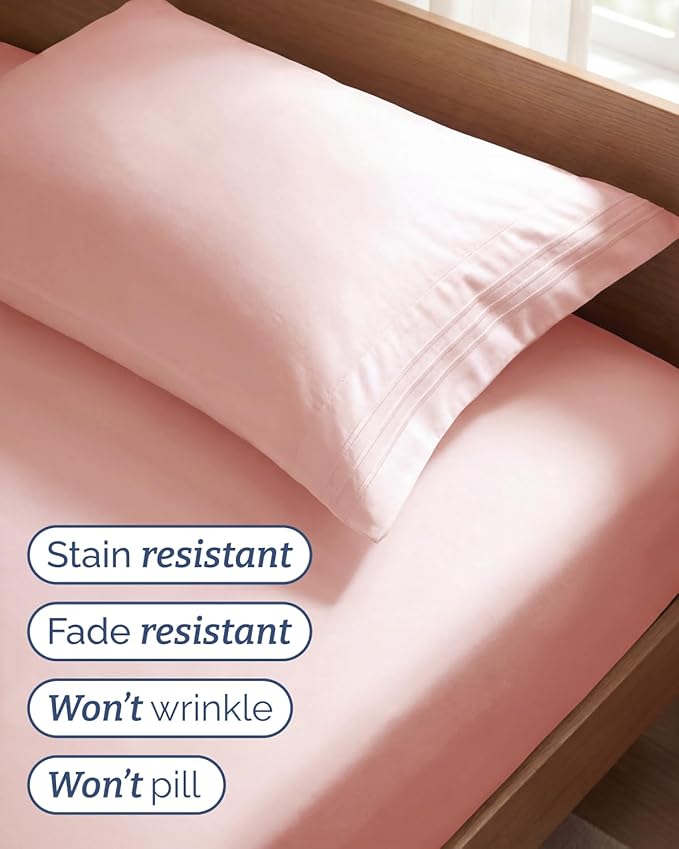 Twin Size 3 Piece Sheet Set - Comfy Breathable & Cooling Sheets - Hotel Luxury Bed Sheets for Women & Men - Deep Pockets, Easy-Fit, Extra Soft & Wrinkle Free Sheets - Baby Pink Oeko-Tex Bed Sheet Set