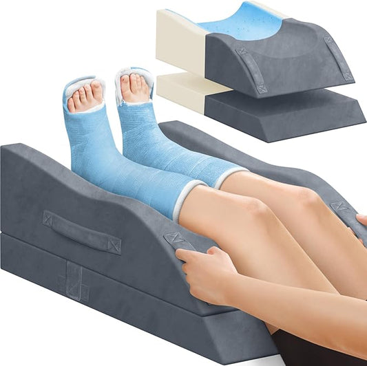 TranquilRelax Double Leg Elevation Pillows, Wedge Pillow for After Surgery, Memory Foam Support Adjustable, Comfort Care for Back Knee Hip Ankles Pain, Knee Pillow for Sleeping Blood Circulation Grey