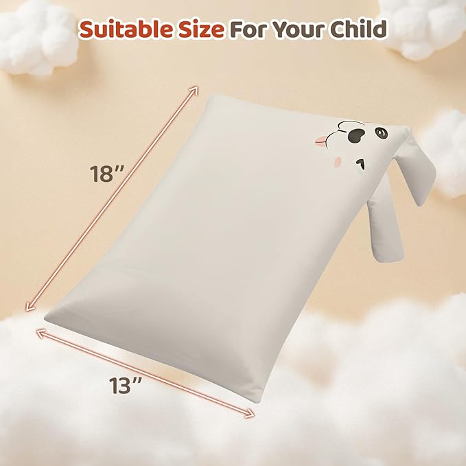 Organic Pillow with Cartoon Pillowcase -13x18 Adjustable Youth Pillow with Baffle Box, Kids Plilows with Cute Shell, Machine Washable, Perfect for Christmas, New Year's Day and Easter Gifts