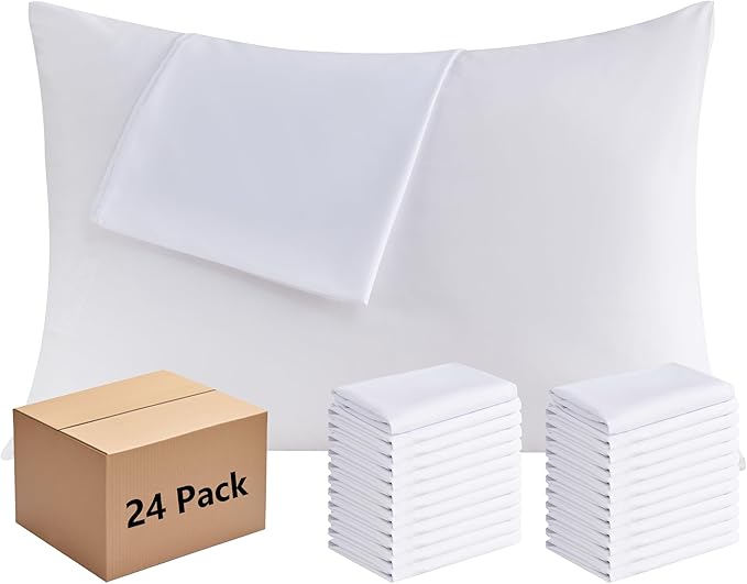 White Pillowcases Queen Size 24 Pack - Bulk Pillow Cases with Envelope Closure, Soft Brushed Microfiber Pillow Covers Hospital Hotel Airb&bs Essentials for Hosts, 20x30