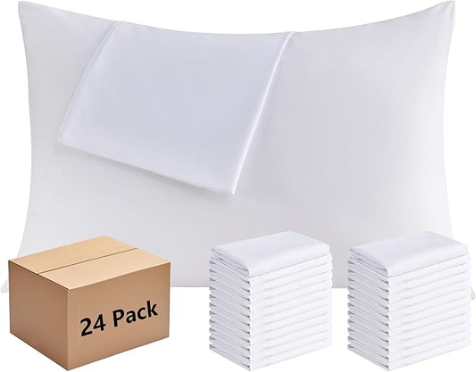 White Pillowcases Standard Size 24 Pack - Bulk Pillow Cases with Envelope Closure, Soft Brushed Microfiber Pillow Covers Hospital Hotel Airb&bs Essentials for Hosts, 20x26