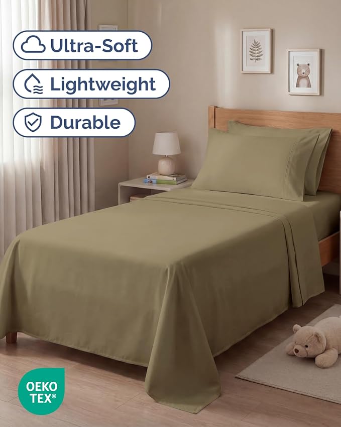 Twin 4 Piece Sheet Set - Comfy, Breathable & Cooling - Soft Hotel Luxury Bedding for Women, Men, Kids, Teens & Children - 1 Flat & 1 Fitted Sheet & 2 Pillowcases w/ Deep Pockets - Wrinkle Free - Khaki