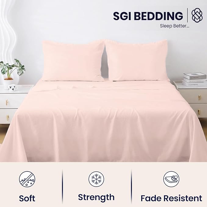 SGI bedding 100% Egyptian Cotton Sheets Twin Size – 600 Thread Count Sheets Set, Soft, Cooling, 15" Deep Pocket, Luxury Hotel Bedding, Breathable, Durable - Peach